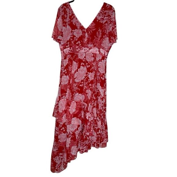 INC Red & Pink Asymmetrical Hem Ruffled Midi Dress Sz 12, Soft Girl, Ethereal - Picture 6 of 15